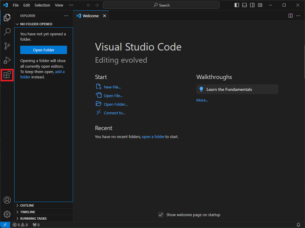VSCodeのサイドバーにある「拡張機能」アイコンを選択