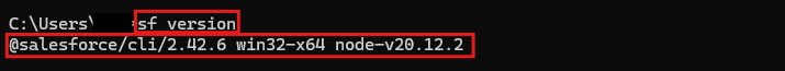 コマンドプロンプトにて[sf version]と入力し、インストールされていることを確認します。