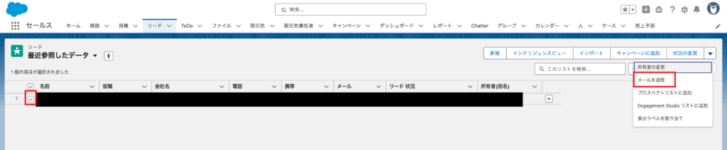 チェックしたレコードに対して「リストメールを送信」アクションを選択(または一括処理ボタンをカスタマイズ)
