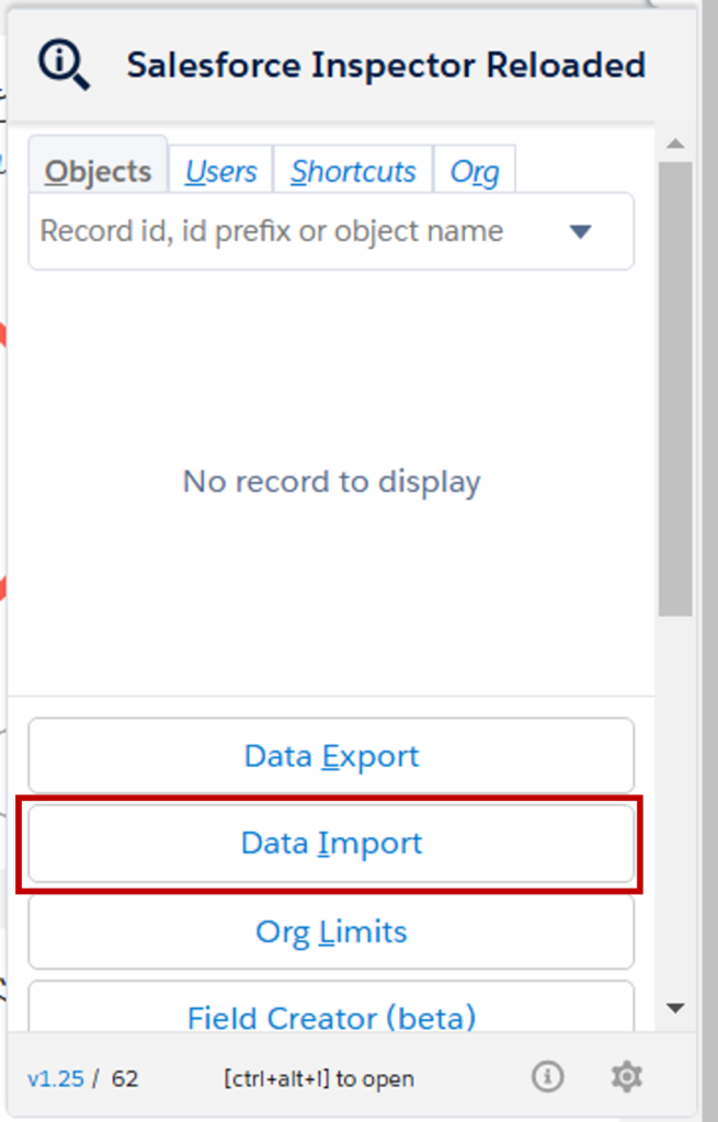 サイドパネルから「Data Import」を選択