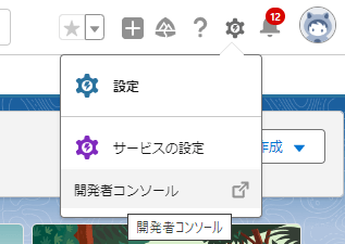 [設定]アイコンを選択して[開発者コンソール]をクリック