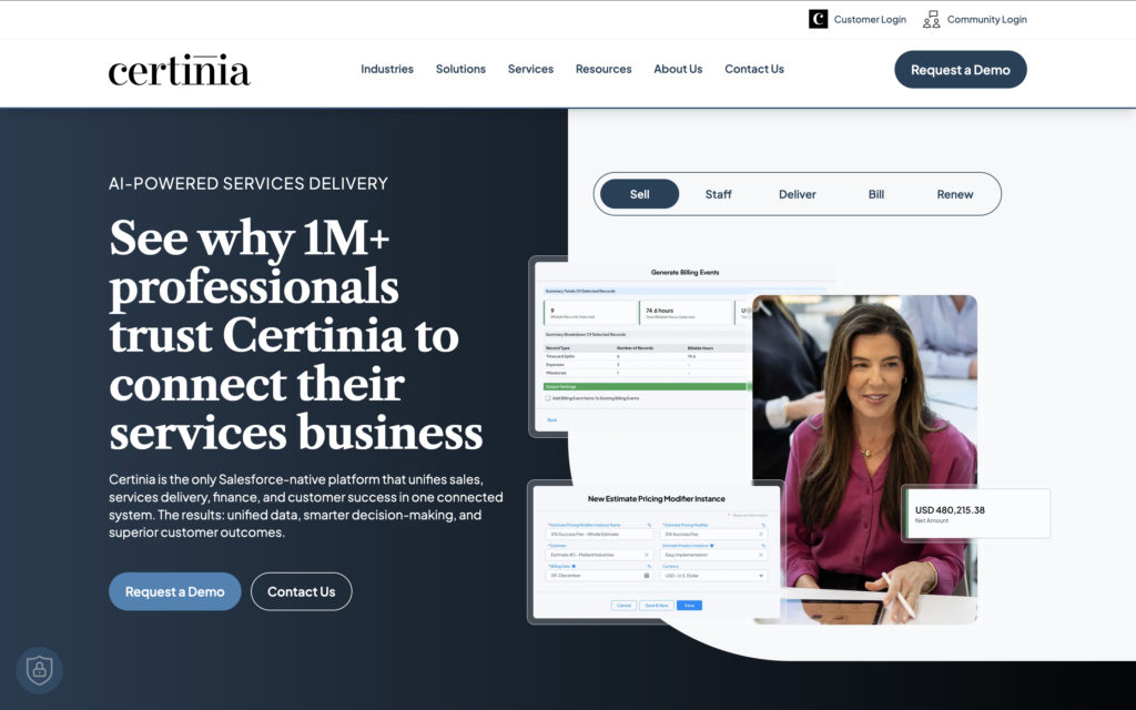 certiniaホームページの画面